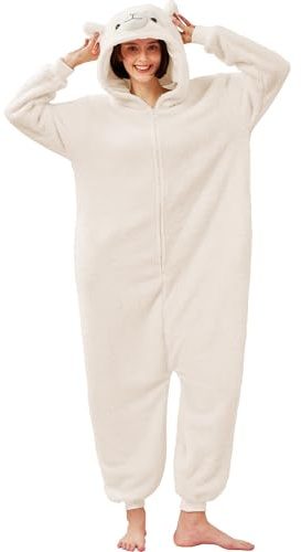 Kidukso Alpaka Strampler Pyjamas Niedliche Alpaka Nachtwäsche Erwachsene Tier Pyjamas Halloween Weihnachten Karneval Kostüm, Beige L