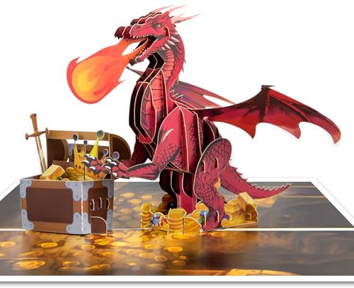 GREETING ART Pop Up Karte Geburtstag, Pop-Up Karte Drache - Besondere 3D Geburtstagskarte für Kindergeburtstag oder Jugendliche - Kindergeburtstagskarte für Jungen