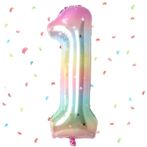 Verlauf Luftballon 1 - 40 Zoll Folienballon, 101cm Zahlenballon, Helium Ballon für 1. Geburtstag - Deko für Mädchen und Jungen
