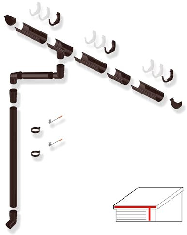 SMART Dachrinnen-Set PVC, 25-teilig, 75/63 mm für 4 m Dachlänge (Braun)