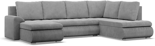 Mebligo - Ecksofa mit Schlaffunktion und 3 Bettkasten FORESTA 300x89x200 (BxHxT) Cord - Grau - Ottomane Rechts Eckcouch, Couch U Form, Sofa Wohnzimmer, Sofas & Couches, Eckschlafsofa
