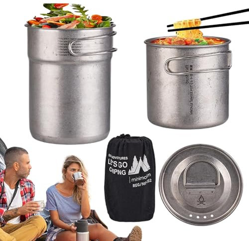 Camping Set, Outdoor Camping to BC Retro Set of 2 Cake 304 Stainless Steel Camping Cooking Equipment, Camping Cooking Equipment with 2 Pieg Pots