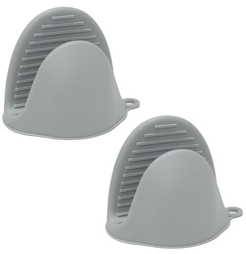 Heat Resistant Silicone Oven Mitts and Gloves 2 Pack Grey – Non-Slip for Cooking, Baking, BBQ, Air Fryer, Double Oven Protection