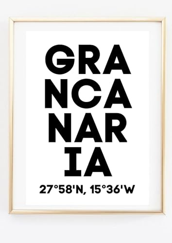 Din A4 Kunstdruck ohne Rahmen - Gran Canaria - Kanarische Inseln - Kanaren Koordinaten - Typographie Druck Poster Bild