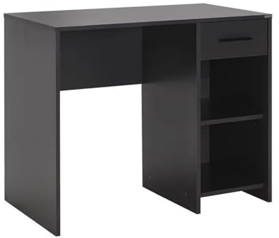 FWStyle Anthracite Desk with Drawer & Shelves Home Office 90cm
