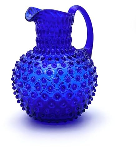 Mundgeblasener Kristallglas Krug 2 Liter | Handgefertigter Glas Karaffe für Heiß- & Kaltgetränke geeignet | Glaskaraffe | Wasserkaraffe | Getränkekanne | Blumenvase | Vase (Dark blue)