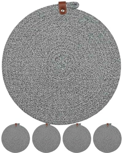 XIUCAI 5 Sottopiatto Rotondi in Corda di Cotone con Laccio Sospensione | Tovaglioli Antiscivolo Resistenti al Calore per Protezione Tavolo Interno ed Esterno | per Natale,Grigio,30cm
