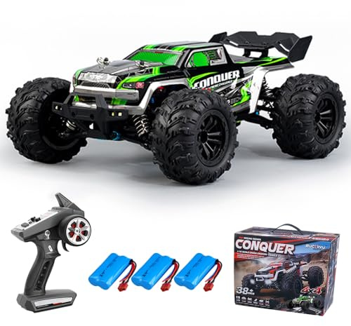 Teeggi 50km/h Ferngesteuertes Auto 1/16, 2.4Ghz Kohlebürste Motor RC Hohe Geschwindigkeit Offroad Drift Rennauto, 4WD Offroad Auto, 3 Batterien (Grün)