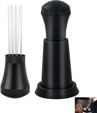 WDT Tool, WDT Espresso Distribution Tool with 0.3mm 10 Stainless Steel Needles, Professional Coffee Stirrer for Portafilter Basket, Barista Espresso Machine Accessories, Coffee Distributor - Black