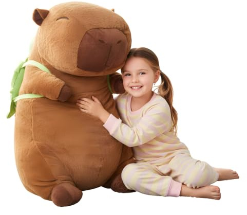nerd hunters Capybara Plüschtier XXL 100 cm – Großes Weiches Kapibara Kuscheltier 3-in-1 Kissen & Deko – Riesen Stofftier zum Kuscheln für Kinder & Erwachsene (Ferien Capybara)