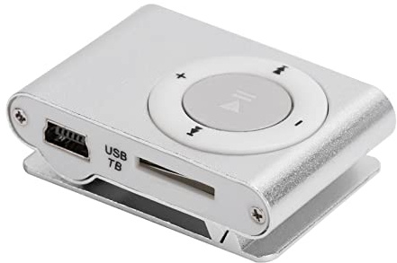 Irfora MiniMP3 Music Media Player Leichter Tragbarer BackClip-Player mit Kopfhörer und USB-Kabel, Lange Akkulaufzeit, Integrierter Speicherkartensteckplatz, Robustes (Silber)