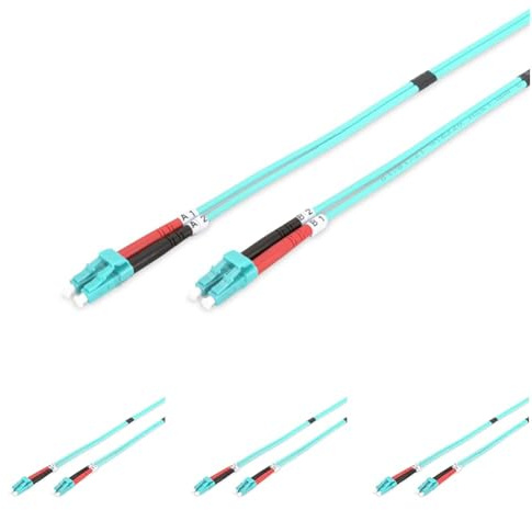 DIGITUS DK-2533-01/3 – Glasfaserkabel OM3 – 1 m – LC zu LC – Duplex LWL Kabel – 1/10/40/100 Gbit/s – MM Multimode Glasfaser LAN Kabel – Fasertyp: 50/125 µ – Türkis (Aqua) (Packung mit 4)