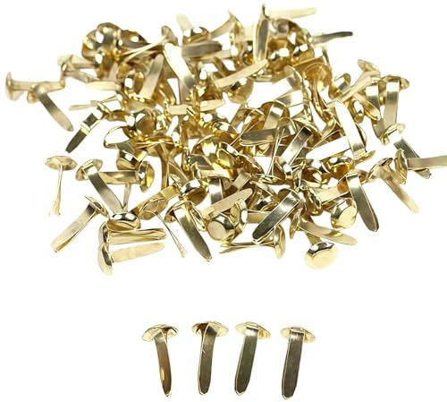 100 Gold Split Pins Metal Paper Fasteners for Crafts Scrapbooking 8×19mm | 100 durable gold split pins for crafts, scrapbooking, card making, paper fastening and DIY projects.