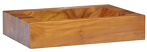 Lavabo in legno massello di teak, 50 x 35 x 10 cm, lavabo da appoggio per bagno, ospiti, WC con foro per rubinetto e troppopieno, per bagno e lavabo