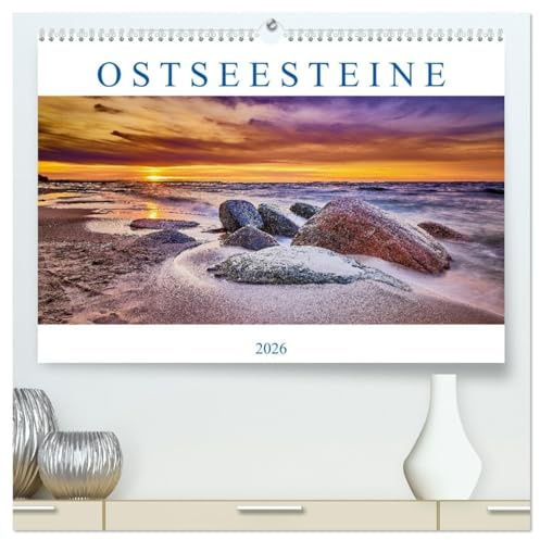 Ostseesteine (hochwertiger Premium Wandkalender 2026 DIN A2 quer), Kunstdruck in Hochglanz: Findlinge im Wasser und Sonnenuntergänge an der Ostsee (CALVENDO Natur)