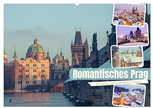 Romantisches Prag (Wandkalender 2026 DIN A2 quer), CALVENDO Monatskalender: Schneezauber an der Moldau - Winterliches Prag (CALVENDO Orte)