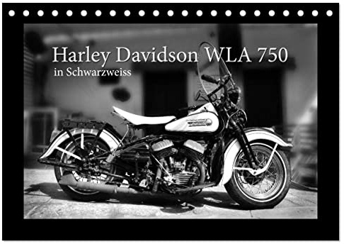 Harley Davidson WLA 750 in Schwarzweiss (Tischkalender 2026 DIN A5 quer), CALVENDO Monatskalender: Den Mythos Harley Davidson spüren (CALVENDO Mobilitaet)