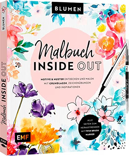 Malbuch Inside Out: Watercolor Blumen: Motive und Muster entdecken und malen – Mit Grundlagen, Zeichenübungen und Inspirationen – Alle Seiten zum Heraustrennen – Mit Twin Brush Marker