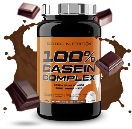 Scitec Nutrition 100% Casein Complex – Micellar Casein Based Casein Complex – with L-Glutamine, Taurine and Plant Enzymes, 920 g, Belgian Chocolate