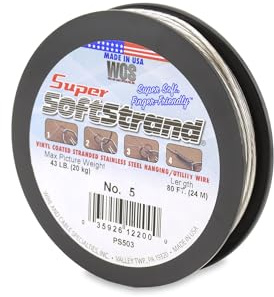 Super Softstrand Heavy Duty Picture Hanging Wire #5 for Large Frames & Mirrors, Low Stretch Stainless Steel Wire, 43 lb Capacity, 100 lb Break Strength, 80 Ft
