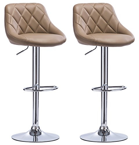 WOLTU Barhocker Tresenhocker, Gute gepolstert, Kunstleder, Höhenverstellbar, Drehbar, 11 Farben, 2 x Hocker, Khaki