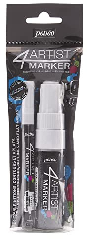 Pebeo 4Artist Marker, Duo Set of Oil Paint Markers, 8 mm & 2 mm - White, 580894