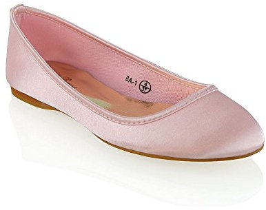 ESSEX GLAM Womens Bridal Shoes Satin Flower Girl Ladies Wedding Prom Satin Flat Pumps Size 3-9