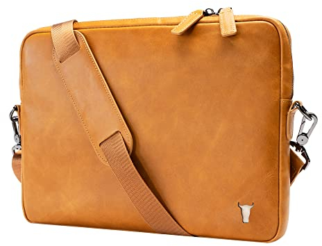 TORRO Laptoptasche - Umhängetasche aus echtem Leder, kompatibel mit 13-Zoll-/14-Zoll-Laptops oder MacBooks (Hellbraun)