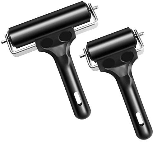 Aipaide 2 Stück Gummiwalze für Druckgrafik Handwerk Linoldruck und Blockdruck, 3.8 und 2.2 Zoll Hartgummiwalze Gummi Brayer Roller, Schwarz