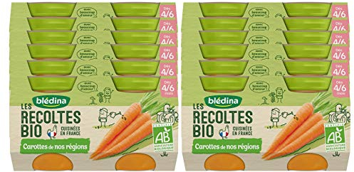 Blédina- Les Récoltes Bio - 24 petits pots pour bébé - Carottes - dès 4/6 mois (Pack de 12x2 pots)