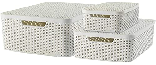 CURVER STYLE Box 3er Set S/M/L mit Deckel, creme, 46,2 x 34,2 x 27,5 cm
