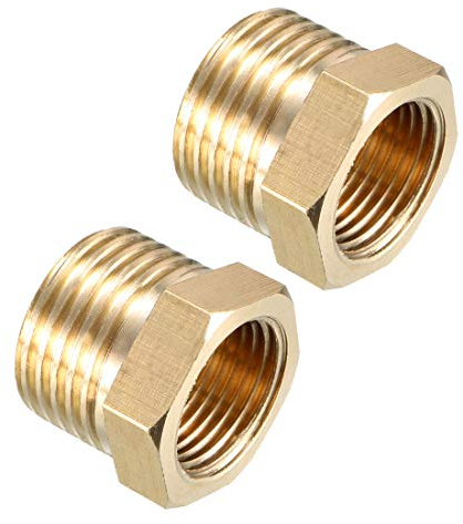 sourcing map Brass Threaded Pipe Fitting G1/2 Male x G3/8 Female Hex Bushing Adapter 2pcs