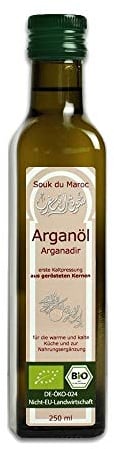 Bio Arganöl Speiseöl geröstet kaltgepresst Arganadir aus Marokko, 250ml 100% rein Vegan Bio-Arganöl für Küche, Salate & Nahrungsergänzung Gourmet-Speiseöl Fair Trade