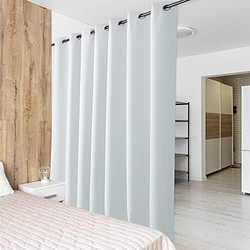 PONY DANCE Raumtrenner Vorhang Sichtschutz Trennwand Raumteiler für Wohnheim & Klinik & Schrank Vorhang Schiebevorhang mit Ösen Thermovorhang gegen Hitze, 1 Stück H 240 x B 254 cm, Grau-weiß