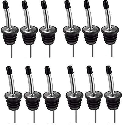 Beccuccio Conico Liquore Bottiglia,12 Pezzi Acciaio Inox Versatore Tappo Metal con Cappucci di Gomma per Versare Vino,Olio,Liquore,Sciroppo,Aceto,Insalata