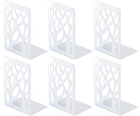 Book Ends,Bookends Heavy Duty,INNÔPLUS Book End Holder for Shelves | Metal Bookend White 3 Pair for Office School,Decorative Tree Unique Design Book Stopper,Book Binder and Dividers