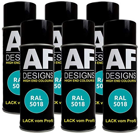 Lot de 6 bombes de peinture RAL pour voiture - Couleur : bleu turquoise mat - RAL5018