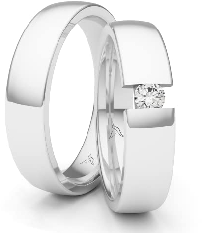 Freundschaftsringe Silber 925 Paarpreis Spannring-Optik Massiv Nickelfrei Zirkonia Stein Trauringe Eheringe Partnerringe 100% Made in Germany- Inkl. Etui + Gravur (Hochglanz Poliert)