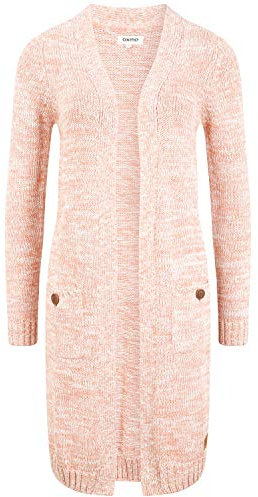 OXMO OXPhiletta Damen Lange Strickjacke Grobstrick Cardigan Longstrickjacke aufgesetzte Taschen 100% Baumwolle Regular fit, Größe:M, Farbe:Cameo BROW (7951783)