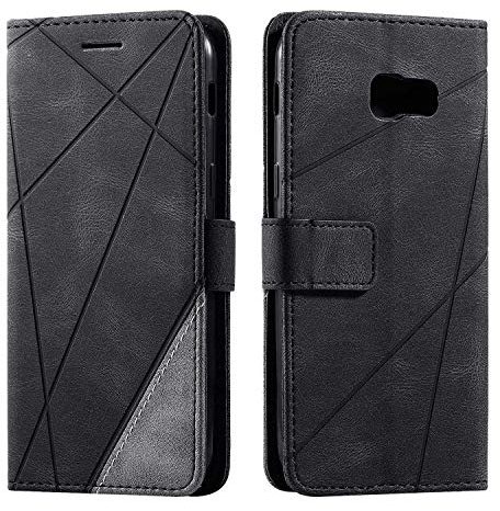 SONWO Hülle für Samsung Galaxy A5 2017, Premium Leder PU Handyhülle Flip Case Wallet Silikon Bumper Schutzhülle Klapphülle für Galaxy A5 2017, Schwarz