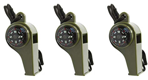 Amosfun Notfallpfeife Signalpfeife 3 In 1 mit Kompass Thermometer Trillerpfeife Schlüsselbund Pfeife für Outdoor Überleben Wandern Camping Hundetraining 3 Stück