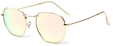Kelens Vintage Sunglasses Polygon Polarised Sunglasses Women Men Metal UV400 Protection, Rose Gold Mirrored, Rund Sonnenbrille