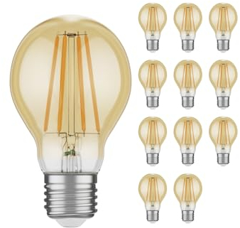 ledscom.de 12 Stück E27 LED Leuchtmittel, A60, extra warmweiß (2400 K), 7 W, 778lm, 3-Stufen-Dimmer, goldfarben