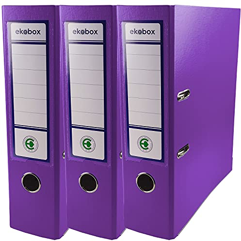 Netuno 3x Akten-Ordner Lila DIN A4 Ekobox 2-Ring-Mechanik Ringorder a4 8cm Kunststoff Ordner a4 breit Büroordner Plastikordner Briefordner a4 Ringmappe breiter Aktenordner PP-Ordner farbig