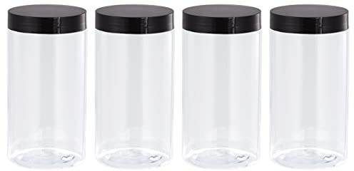 sourcing map Round Plastic Jars with Black Screw Top Lid, 17oz/ 500ml Wide-mouth Clear Empty Containers for Storage, Organizing, 4Pcs