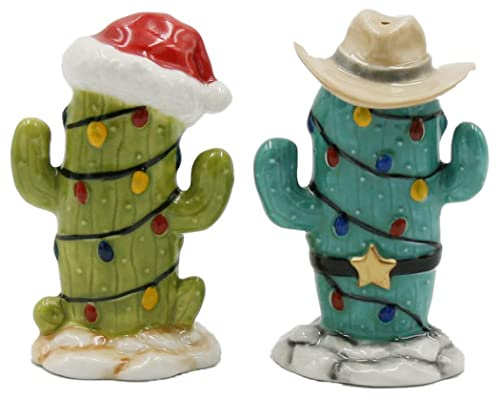Cosmos Gifts 57016 Xmas Cactus Salt and Pepper Shaker, Multicolor, 2 1/8 x 1 7/8 x 3 1/4 H