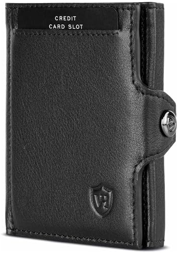 VON HEESEN Slim Wallet mit XL Münzfach & RFID-Schutz - Mini Geldbörse Herren & Damen - Kartenetui Geldklammer Kreditkartenetui - Portmonee Geldbeutel Portemonnaie klein (Schwarz)