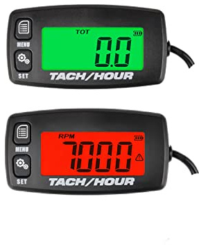 2 Items - HonorMeet Digital LCD Hour Meter Tachometer,RPM Record & Calibrate, 2 Backlights Display,Replaceable Battery for Gas Engine Powered Lawn Mower Generator Compressor Chainsaw Motorcycle ATV.