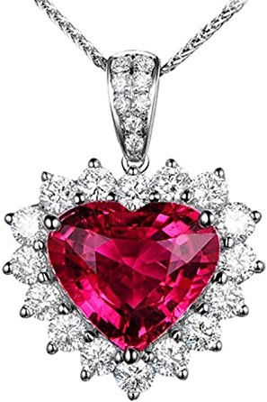 Simple Necklace, 18K White Gold Necklace Women with Silver Red 4.45Carat Good Cut Tourmaline Gemstone Luxurious Lady Necklace Gift