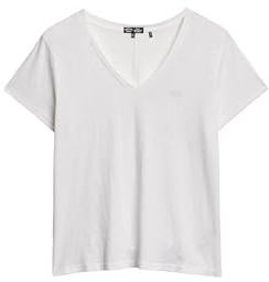 Superdry Damen Strukturiertes T-Shirt mit V-Ausschnitt und Stickerei Optik 34